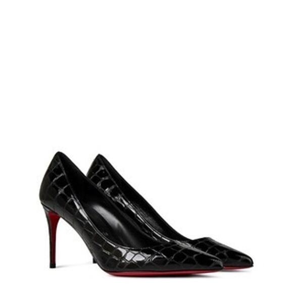 Christian Louboutin Kate 85mm Pumps Black Croc Embossed Leather Size 37.5 BNIB - Picture 1 of 13